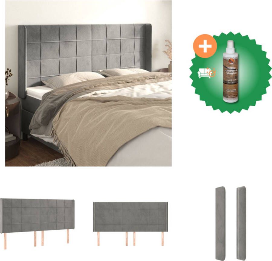 VidaXL Hoofdbord Klassiek fluweel verstelbare hoogte lichtgrijs 203 x 16 x 118 128 cm Bedonderdeel Inclusief Houtreiniger en verfrisser - Foto 2