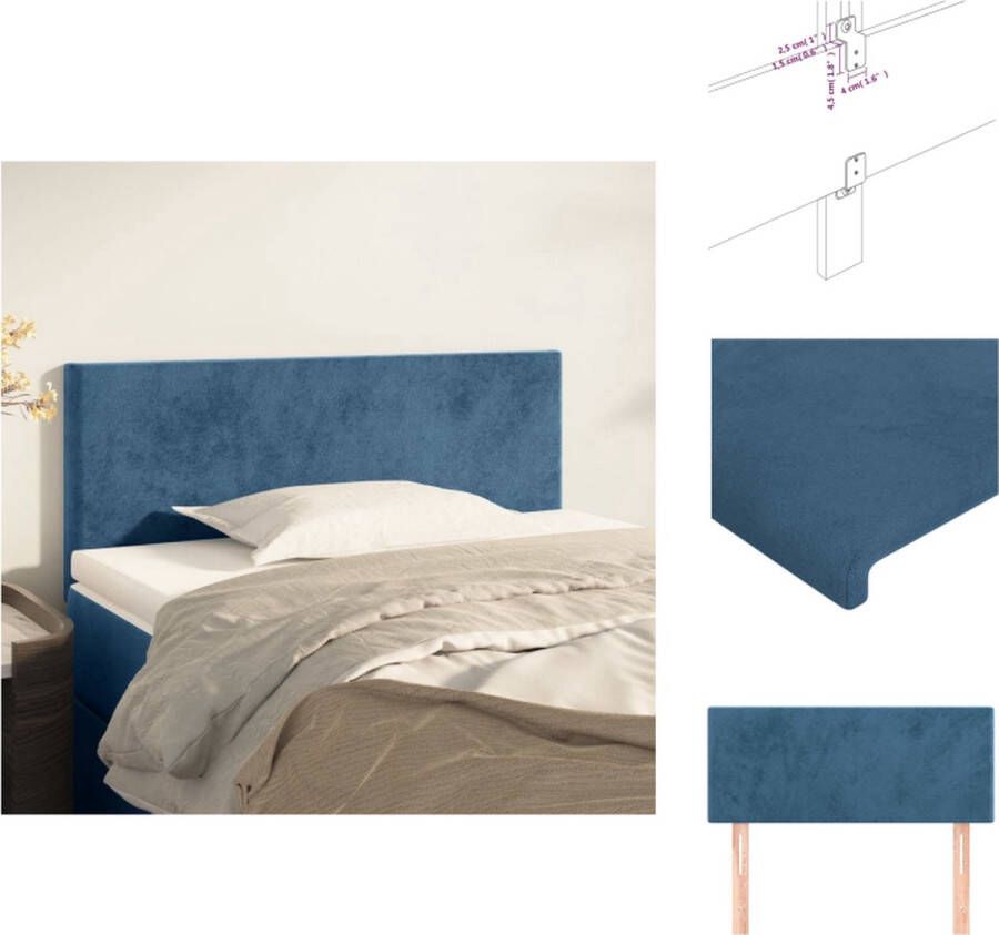 VidaXL Hoofdbord Klassiek Stijlvol Zacht Fluweel Stevige Poten Verstelbare Hoogte Comfortabele Ondersteuning Kleur- Donkerblauw Materiaal- 100% Polyester Afmetingen- 100 x 5 x 78 88 cm Bedonderdeel - Foto 2