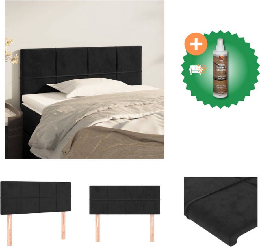 VidaXL Hoofdbord Klassiek Fluwelen stof Stevige poten Verstelbare hoogte Comfortabele ondersteuning Zwart 90x5x78 88cm Bedonderdeel Inclusief Houtreiniger en verfrisser