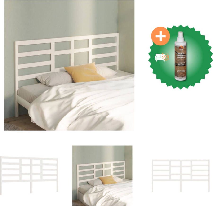 VidaXL Hoofdbord Klassiek Grenenhout 186x4x104 cm Wit Bedonderdeel Inclusief Houtreiniger en verfrisser