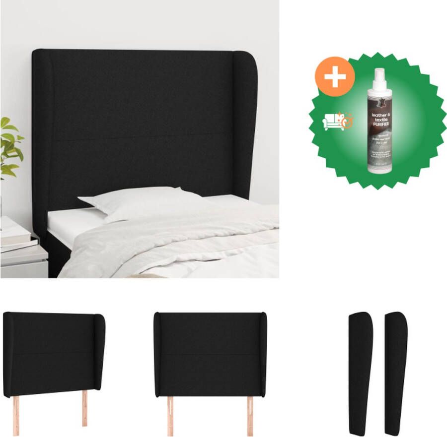 VidaXL Hoofdbord Hoofdeind + 2 Rand 93 x 23 x 118 128 cm Zwart Polyester Stevige Houten Poten Bedonderdeel Inclusief Reiniger