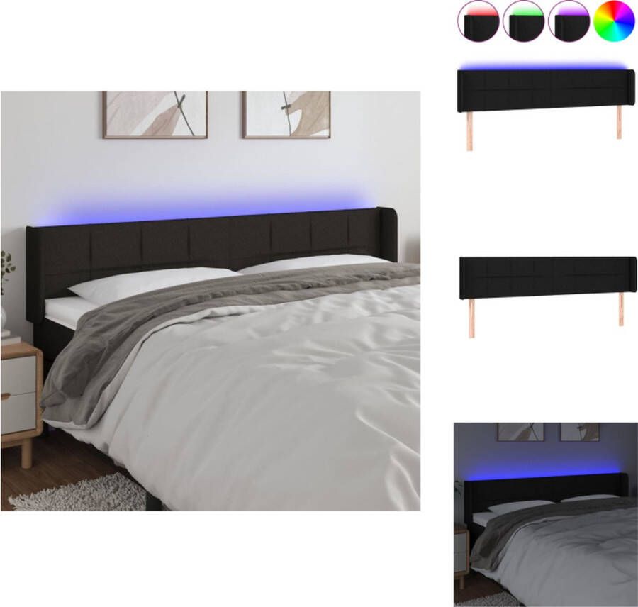 VidaXL Hoofdbord Klassiek LED Bed Afmeting- 163x16x78 88 cm Kleur- Zwart Materiaal- Polyester Bewerkt hout Massief larikshout Bedonderdeel