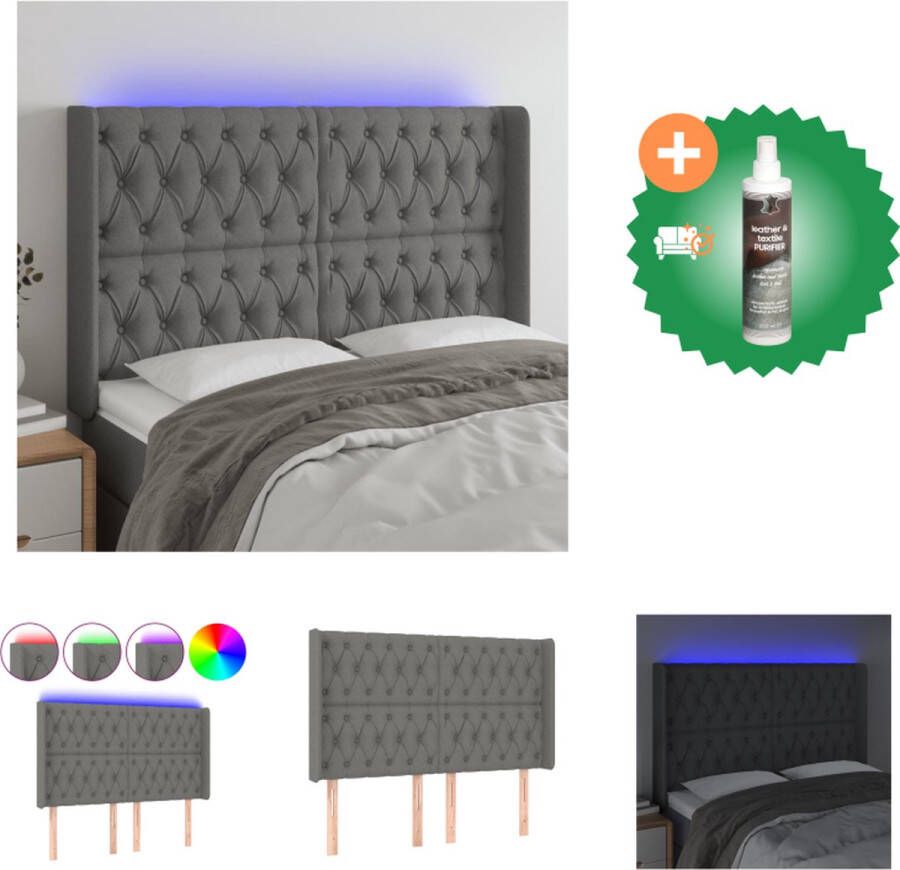 VidaXL Hoofdbord Klassiek LED Bedframes Afmeting- 163 x 16 x 118 128cm Ken- Verstelbare hoogte comfortabele ondersteuning snijdbare LED-strip Bedonderdeel Inclusief Reiniger