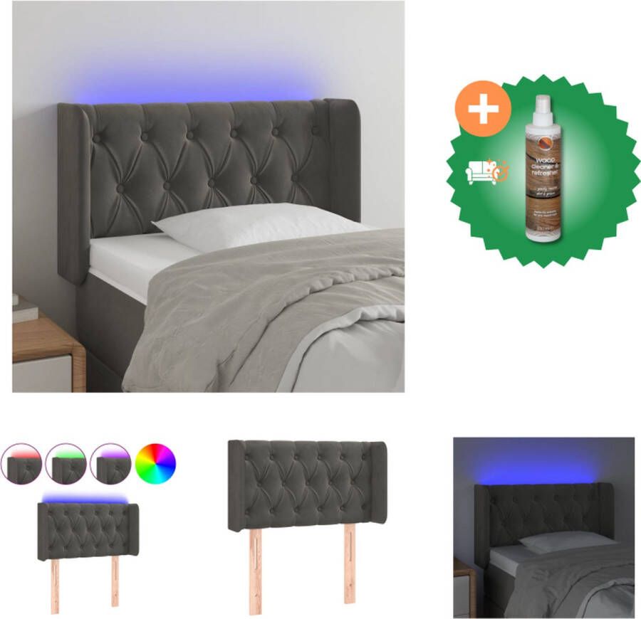 VidaXL Hoofdbord Klassiek LED-hoofdbord Afmetingen- 83 x 16 x 78 88 cm Materiaal- Stof hout LED-strip- Lengte- 55 cm USB-aansluiting Kleur- Donkergrijs Bedonderdeel Inclusief Houtreiniger en verfrisser