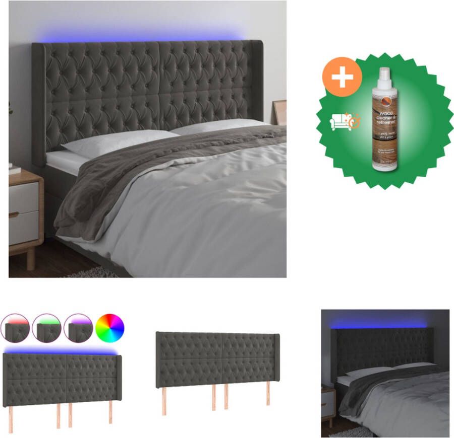 VidaXL Hoofdbord Klassiek LED Hoofdeinde 203x16x118 128cm Ken- Verstelbare hoogte zacht fluweel kleurrijke LED-verlichting Bedonderdeel Inclusief Houtreiniger en verfrisser