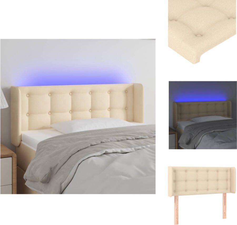 VidaXL Hoofdbord Klassiek LED-verlichting verstelbare hoogte comfortabele ondersteuning snijdbare LED-strip crème Bedonderdeel