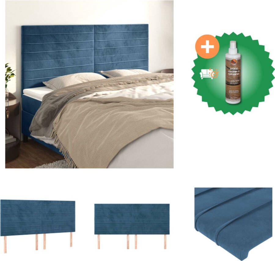 VidaXL Hoofdbord Klassiek Meubelen 200 x 5 x 118 128 cm Ken- Donkerblauw fluweel Bedonderdeel Inclusief Houtreiniger en verfrisser - Foto 2