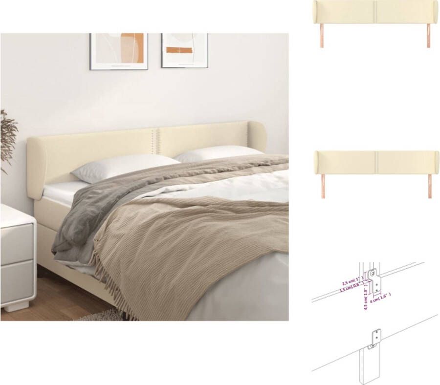 VidaXL Hoofdbord Hoofdborden Hoofdeinde Houten Hoofdbord met randen 163x23x78 88 cm kunstleer crèmekleurig - Foto 2