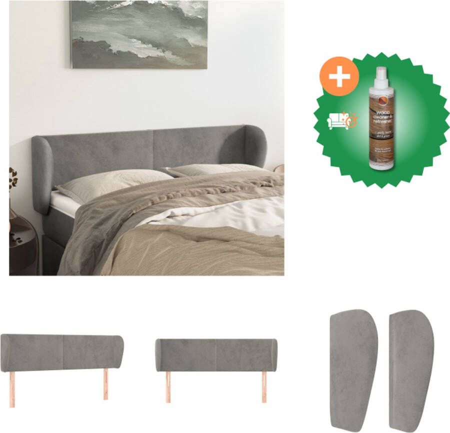 VidaXL Hoofdbord Klassiek ontwerp Zacht fluweel Stevige poten Verstelbare hoogte Comfortabele ondersteuning Lichtgrijs 147x23x78 88cm Bedonderdeel Inclusief Houtreiniger en verfrisser