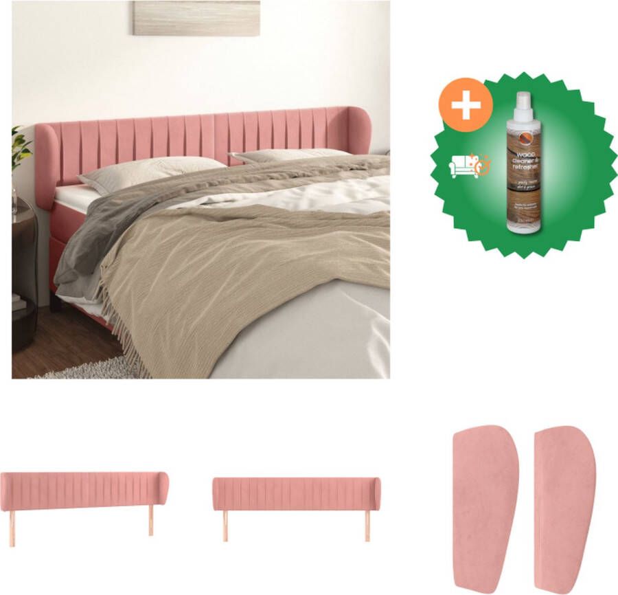 VidaXL Hoofdbord Klassiek Roze 183x23x78 88 cm Fluweel Stevige poten Bedonderdeel Inclusief Houtreiniger en verfrisser