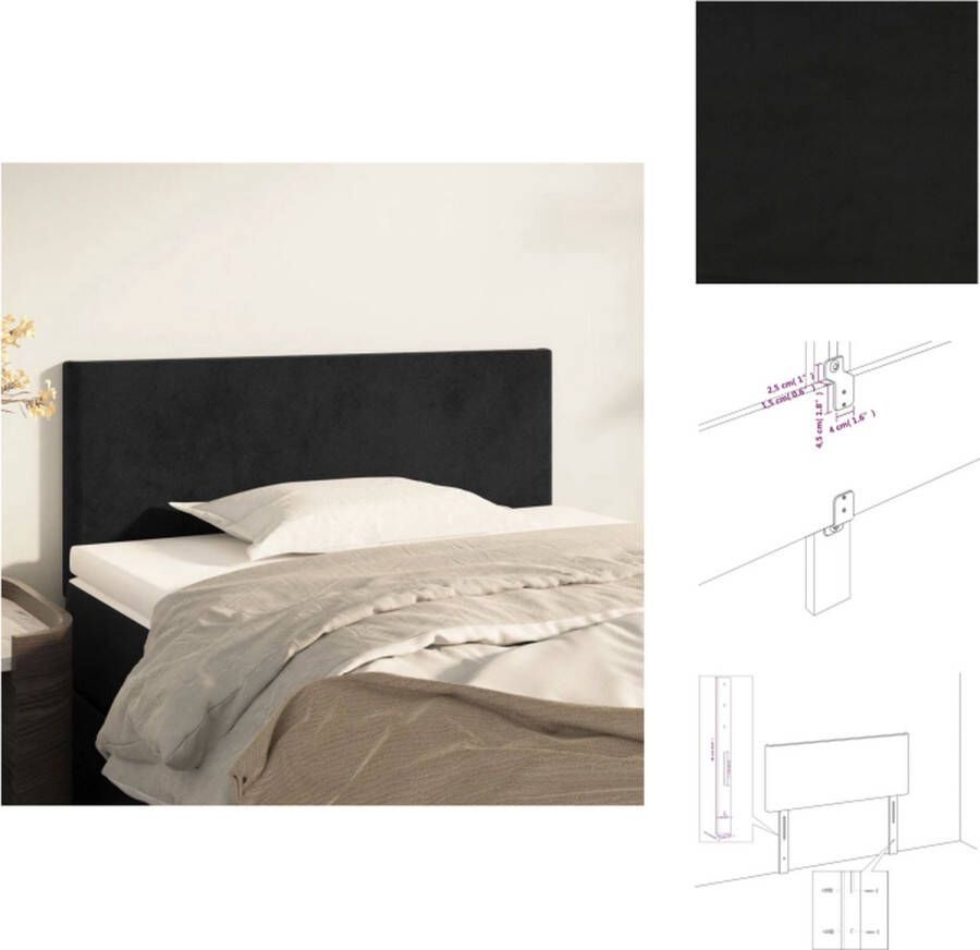 VidaXL Hoofdbord Zwart Fluweel 100 x 5 x 78 88 cm Verstelbare hoogte Stevige houten poten Comfortabele ondersteuning Bedonderdeel