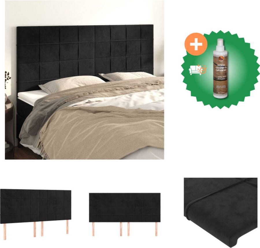 VidaXL Hoofdbord Klassiek Zwart 180 x 5 x 118 128 cm Fluweel Stevige poten Verstelbare hoogte Bedonderdeel Inclusief Houtreiniger en verfrisser