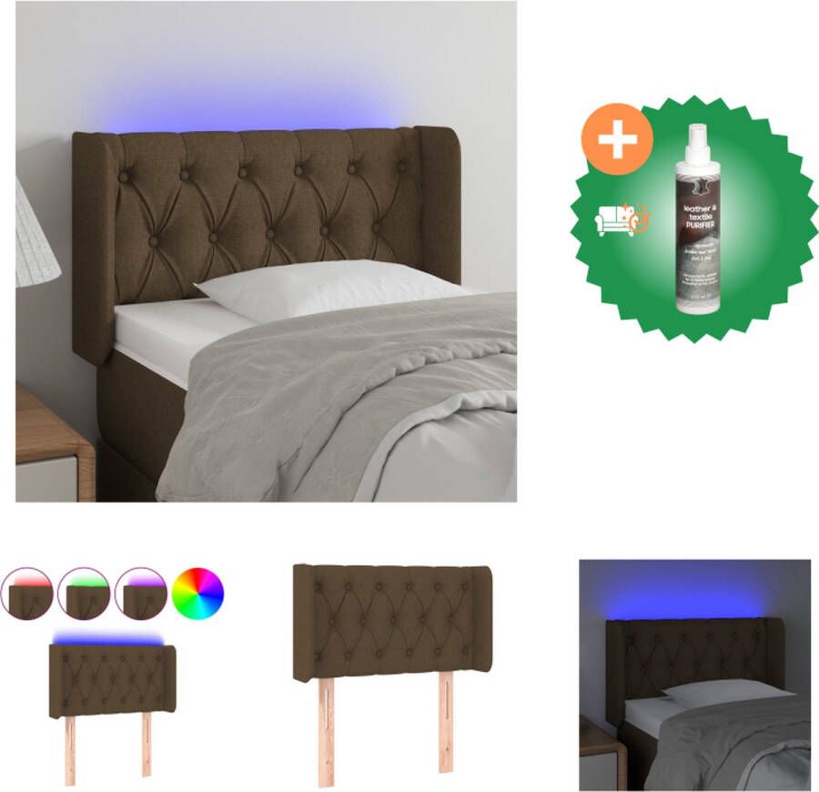 VidaXL Hoofdbord Donkerbruin Stof 83 x 16 x 78 88 cm Verstelbaar hoofdeinde Kleurrijke LED-verlichting Duurzaam materiaal Bedonderdeel Inclusief Reiniger
