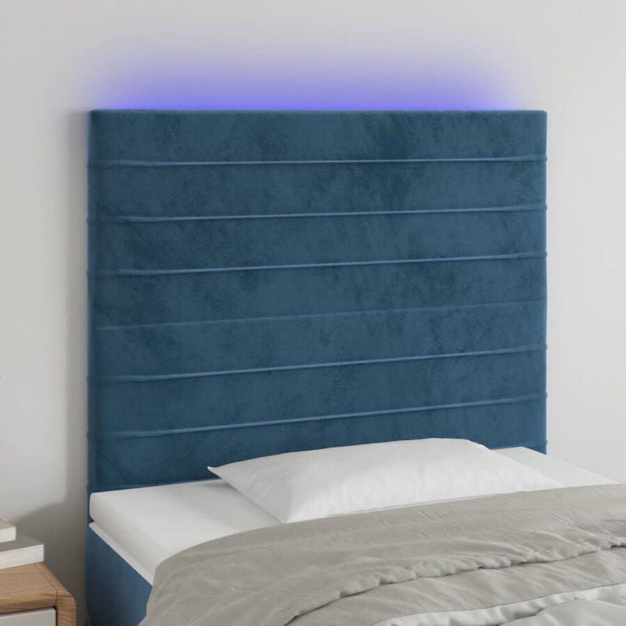 VIDAXL Hoofdbord LED 100x5x118 128 cm fluweel donkerblauw - Foto 1