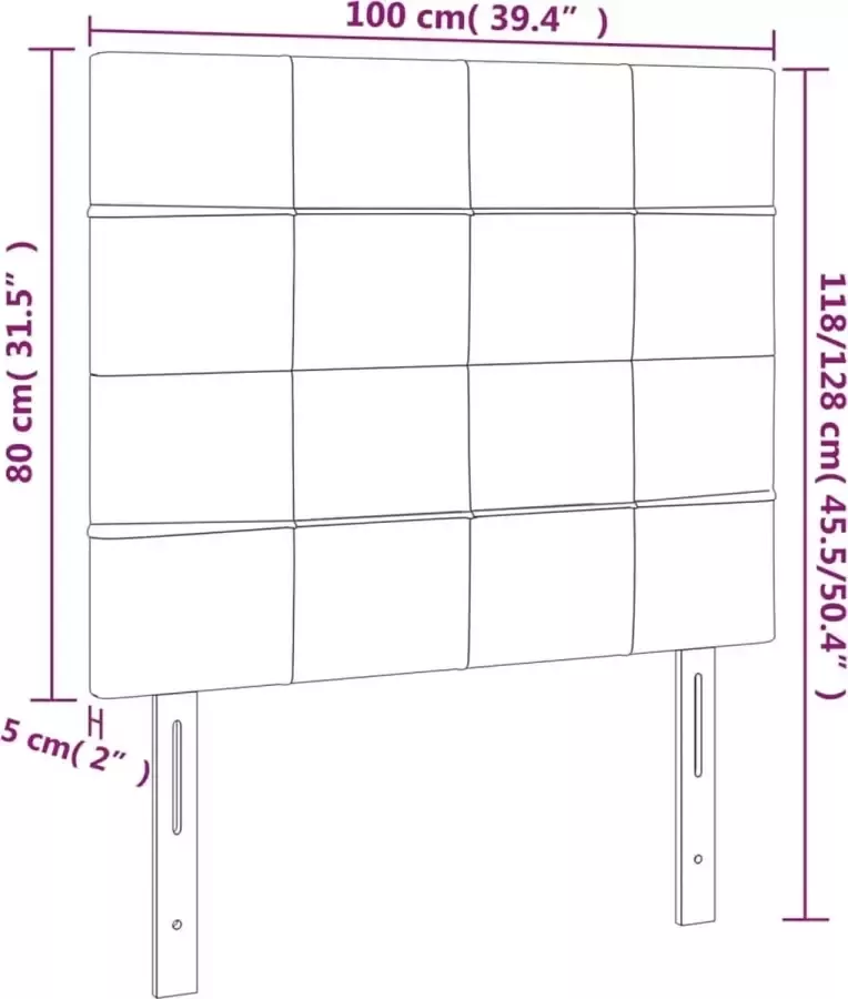 VidaXL Hoofdbord LED 100x5x118 128 cm fluweel donkergrijs