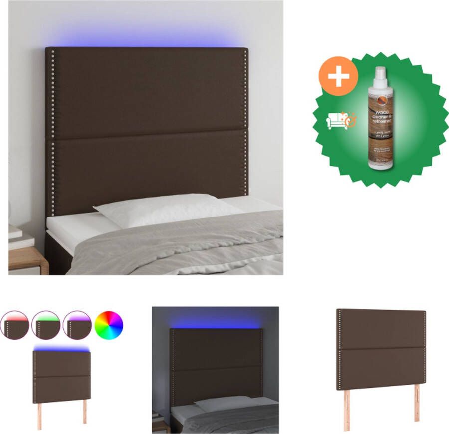 VidaXL Hoofdbord LED 100x5x118 128 cm kunstleer bruin Bedonderdeel Inclusief Houtreiniger en verfrisser