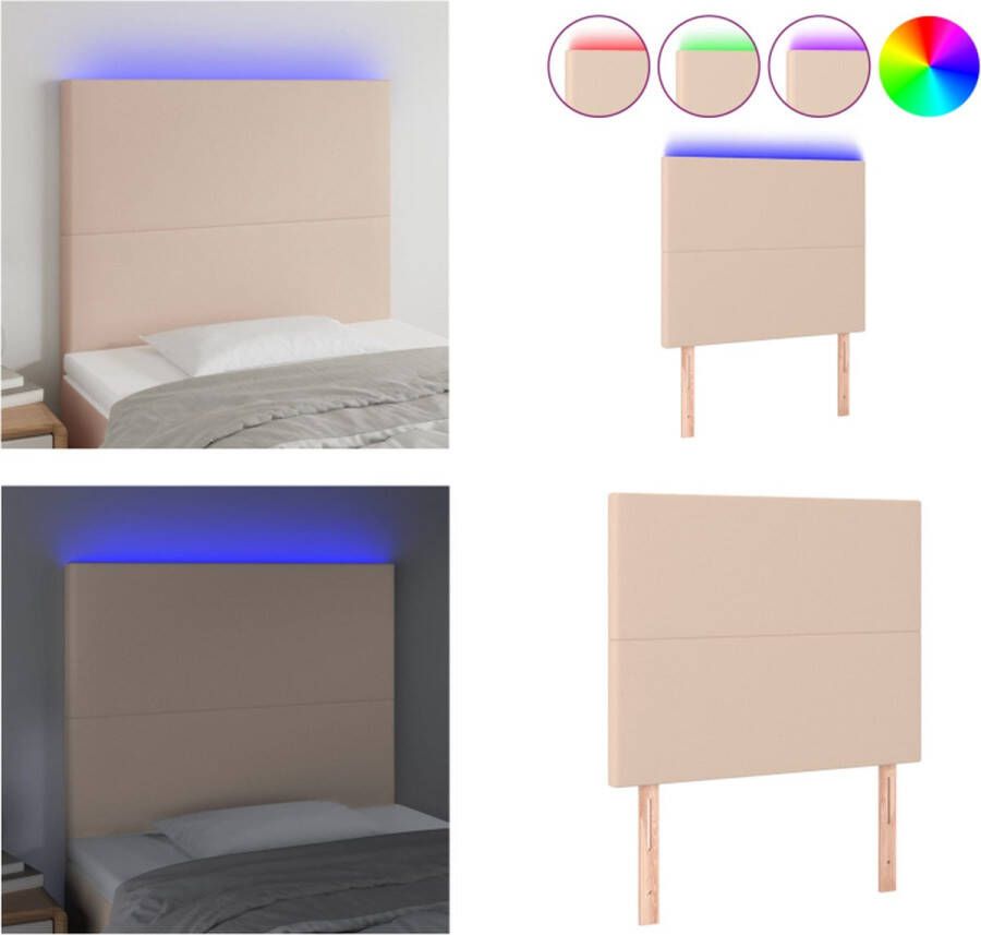 The Living Store Hoofdbord LED 100x5x118 128 cm kunstleer cappuccinokleurig Hoofd Bord Led Hoofdbord Kapstok Beddecoratie Bedroom Decor - Foto 2