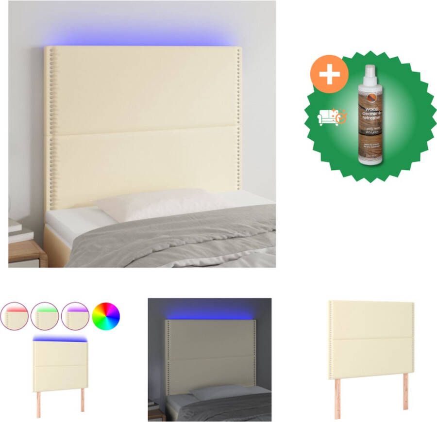 VidaXL Hoofdbord LED 100x5x118 128 cm kunstleer crèmekleurig Bedonderdeel Inclusief Houtreiniger en verfrisser