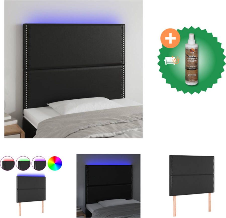 VidaXL Hoofdbord LED 100x5x118 128 cm kunstleer zwart Bedonderdeel Inclusief Houtreiniger en verfrisser