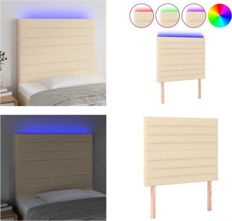 VidaXL Hoofdbord LED 100x5x118 128 cm stof crèmekleurig Hoofdbord Hoofdborden Hoofdeinde Houten Hoofdbord