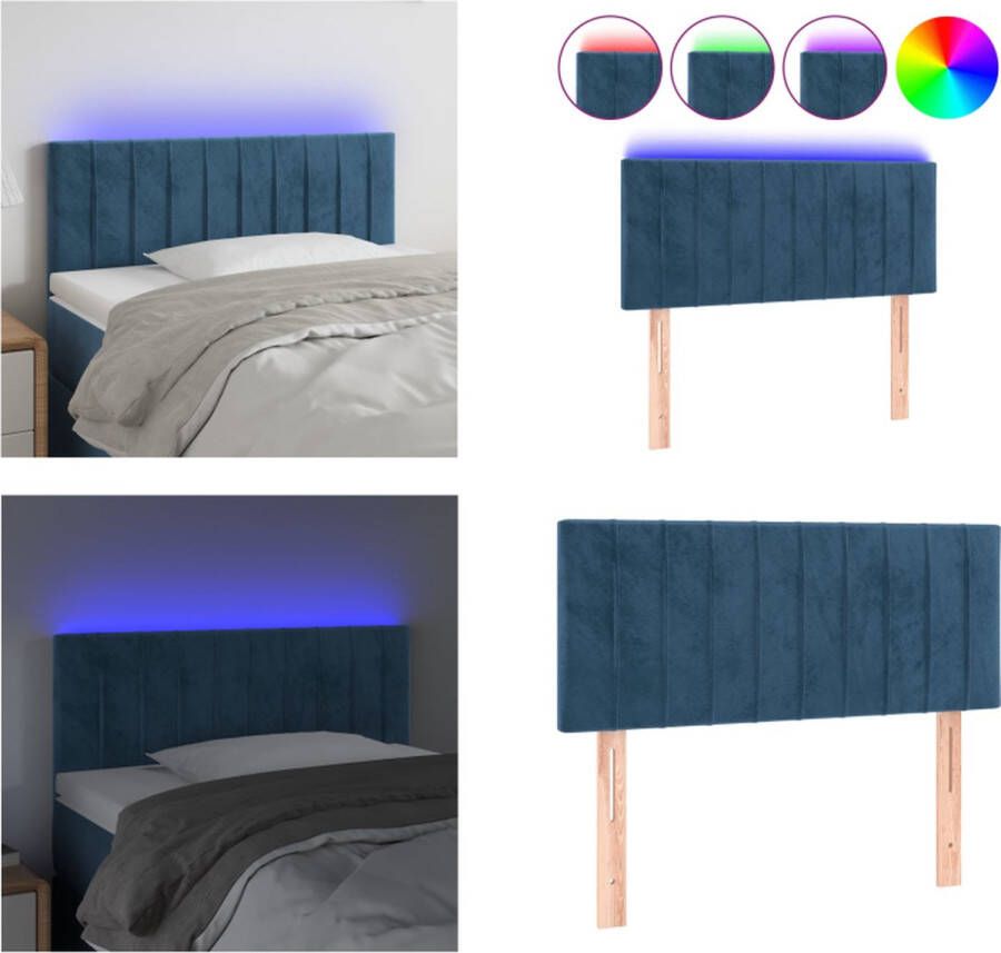 VidaXL Hoofdbord LED 100x5x78 88 cm fluweel donkerblauw Hoofdbord Hoofdborden Hoofdeinde Houten Hoofdbord - Foto 2