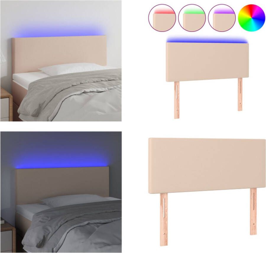 VidaXL Hoofdbord LED 100x5x78 88 cm kunstleer cappuccinokleurig Hoofdbord Hoofdborden Hoofdeinde Houten Hoofdbord - Foto 2