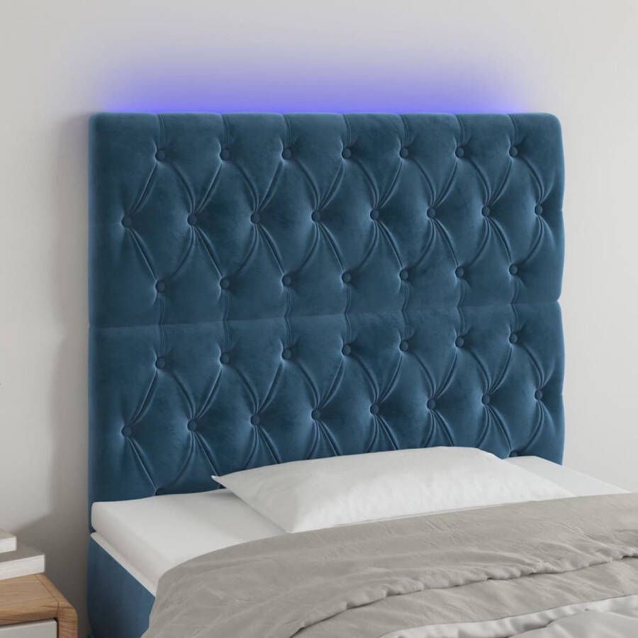 VIDAXL Hoofdbord LED 100x7x118 128 cm fluweel donkerblauw - Foto 1