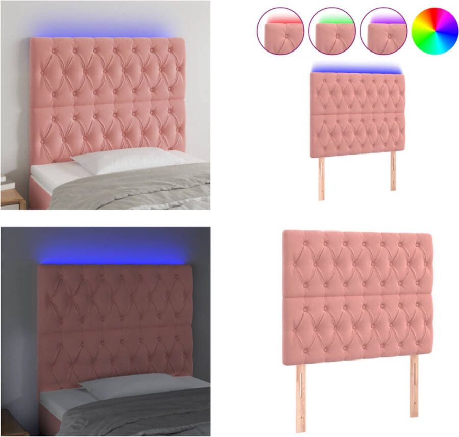 VidaXL Hoofdbord LED 100x7x118 128 cm fluweel roze - Foto 4