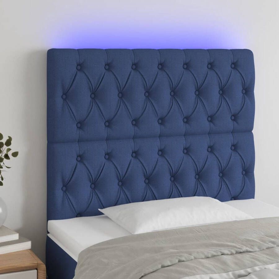 VIDAXL Hoofdbord LED 100x7x118 128 cm stof blauw - Foto 1