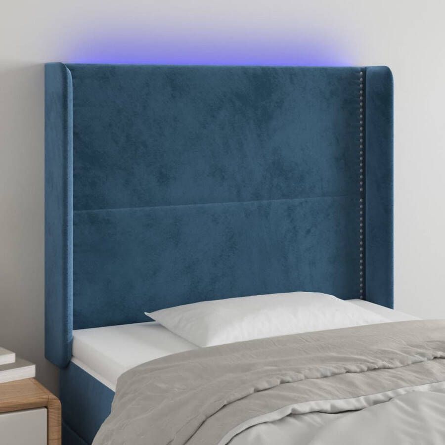 VIDAXL Hoofdbord LED 103x16x118 128 cm fluweel donkerblauw - Foto 1