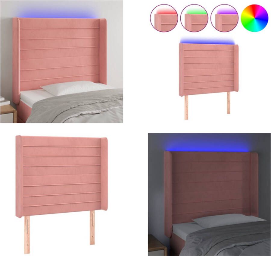 VidaXL Hoofdbord LED 103x16x118 128 cm fluweel roze Hoofdbord Hoofdborden Hoofdeinde Houten Hoofdbord - Foto 2