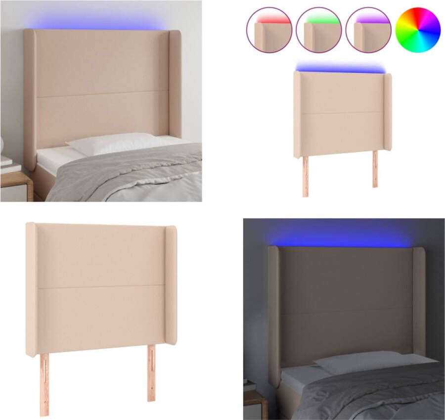 VidaXL Hoofdbord LED 103x16x118 128 cm kunstleer cappuccinokleurig Hoofdbord Hoofdborden Hoofdeinde Houten Hoofdbord