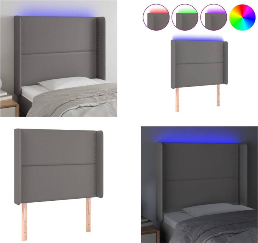 VidaXL Hoofdbord LED 103x16x118 128 cm kunstleer grijs Hoofdbord Hoofdborden Hoofdeinde Houten Hoofdbord - Foto 2