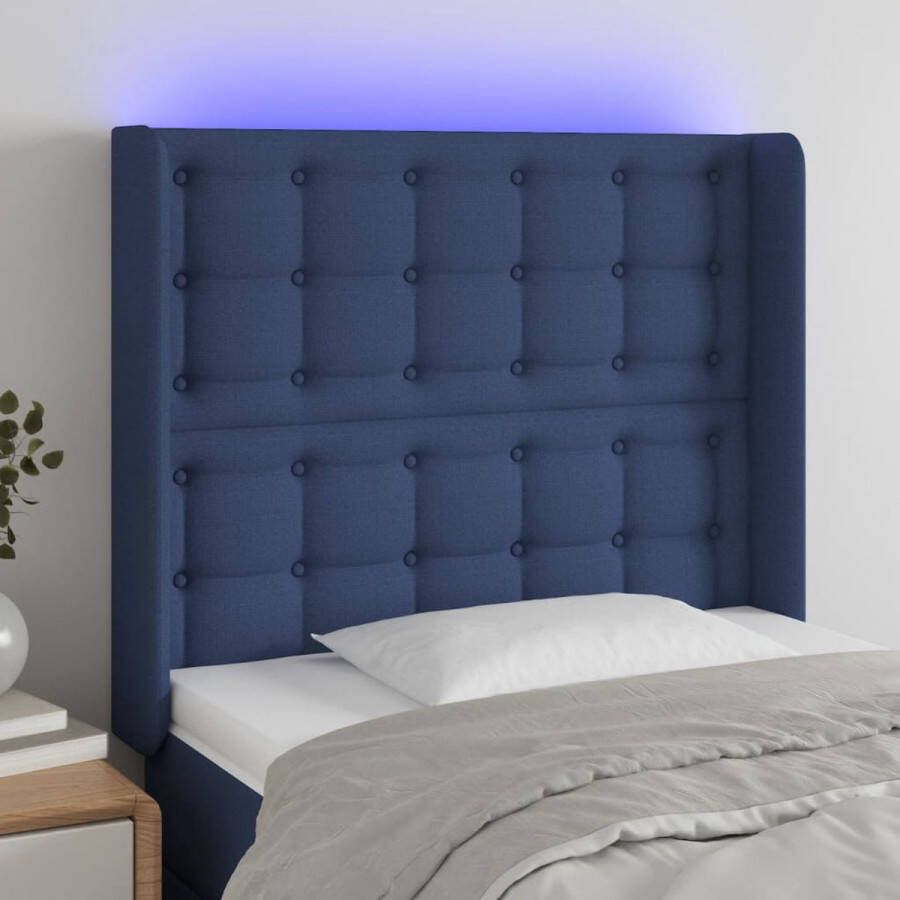 VIDAXL Hoofdbord LED 103x16x118 128 cm stof blauw