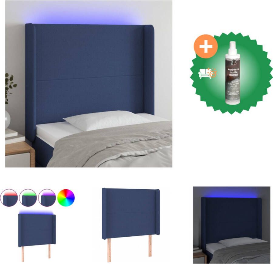 vidaXL Hoofdbord LED 103x16x118 128 cm stof blauw Bedonderdeel Inclusief Reiniger