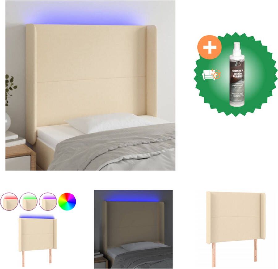 VidaXL Hoofdbord LED-hoofdbord 103x16x118 128 cm verstelbare hoogte crème Bedonderdeel Inclusief Reiniger