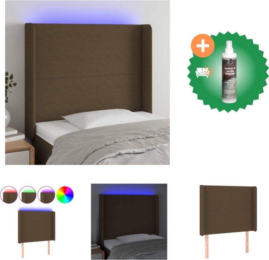 VidaXL Hoofdbord LED 103x16x118 128 cm stof donkerbruin Bedonderdeel Inclusief Reiniger