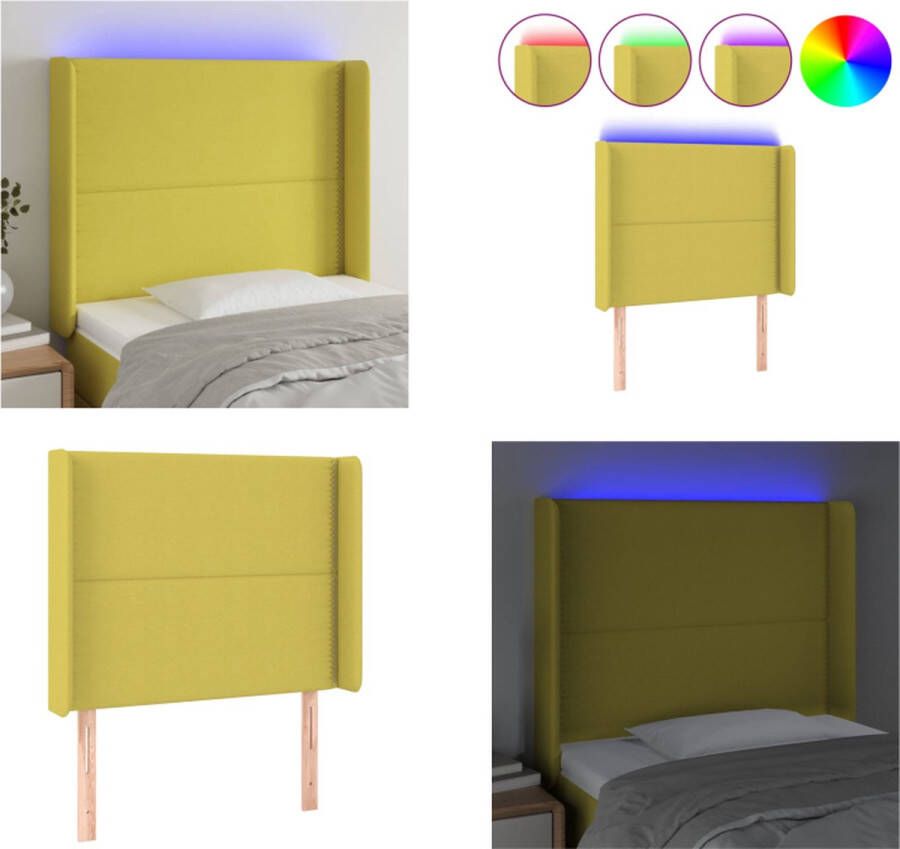 VidaXL Hoofdbord LED 103x16x118 128 cm stof groen Hoofdbord Hoofdborden Hoofdeinde Houten Hoofdbord