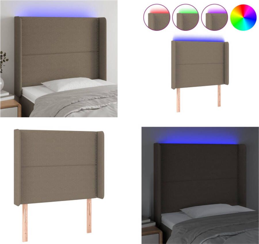 VidaXL Hoofdbord LED 103x16x118 128 cm stof taupe Hoofdbord Hoofdborden Hoofdeinde Houten Hoofdbord