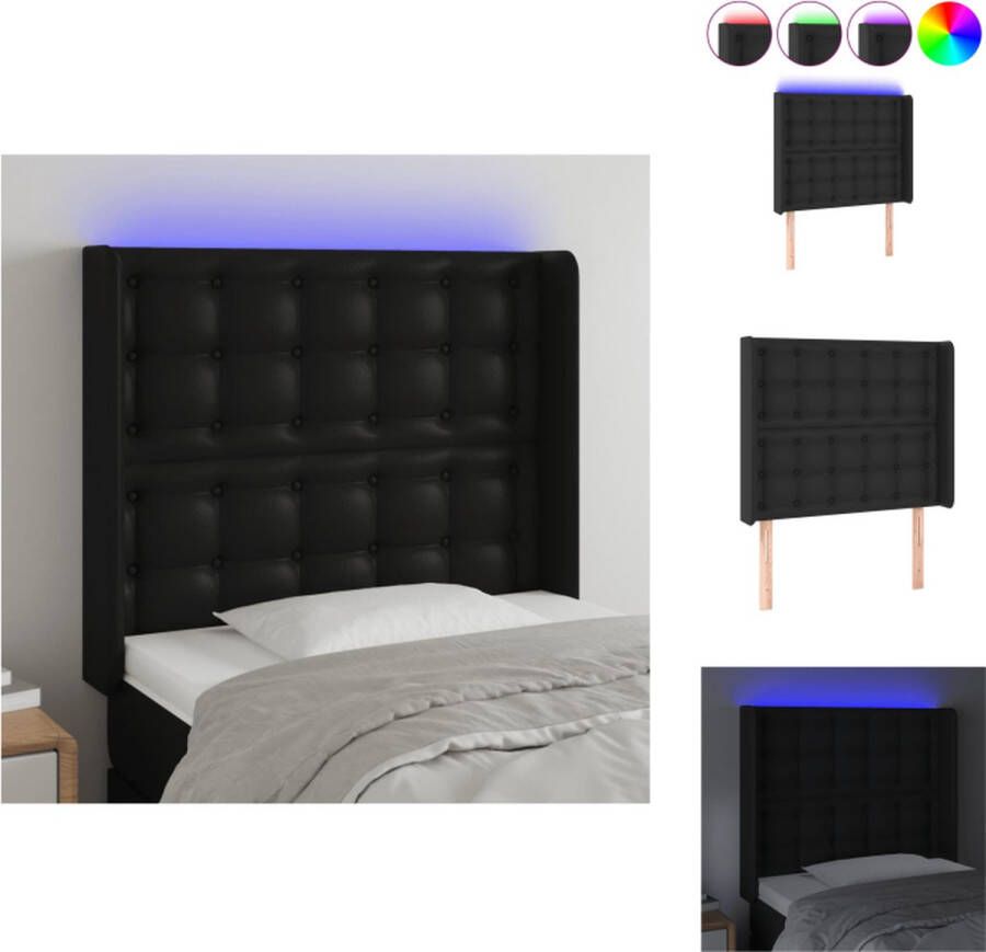 VidaXL Hoofdbord LED 103x16x118 128 cm Zwart Kunstleer Verstelbaar Inclusief LED-strip Bedonderdeel