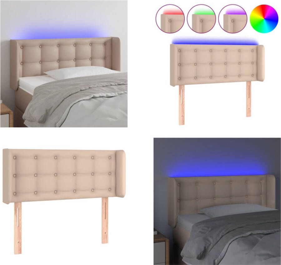 VidaXL Hoofdbord LED 103x16x78 88 cm kunstleer cappuccinokleurig Hoofdbord Hoofdborden Hoofdeinde Houten Hoofdbord - Foto 2