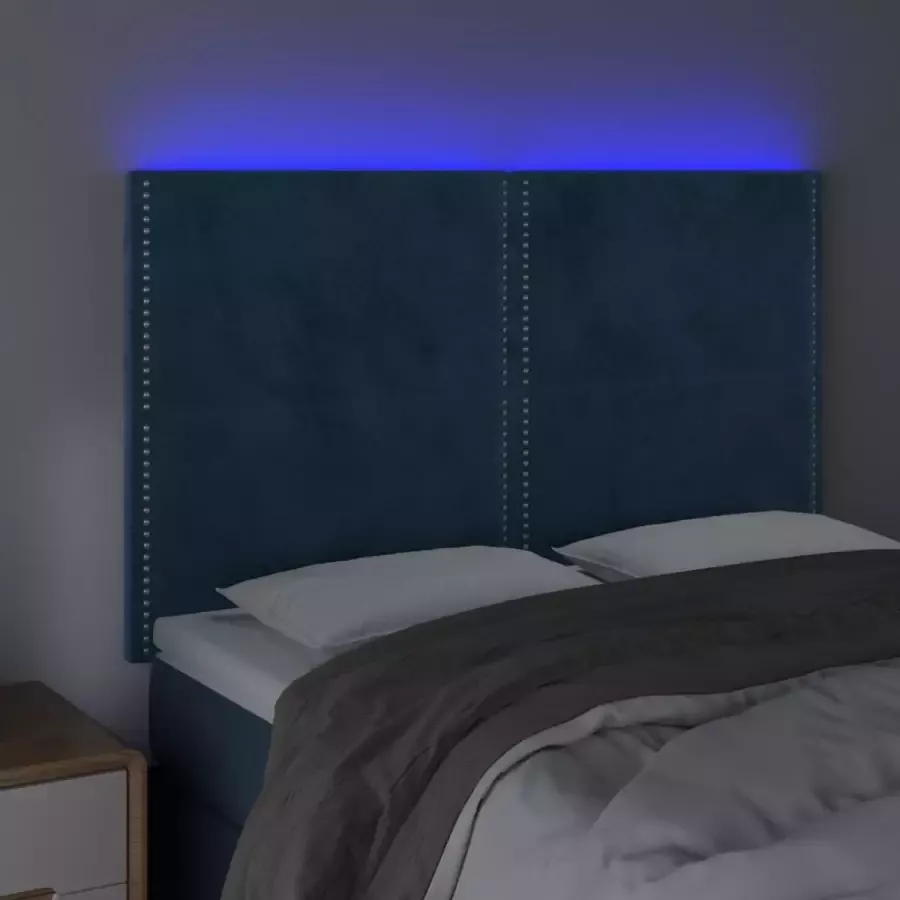 VidaXL Hoofdbord LED 144x5x118 128 cm fluweel donkerblauw
