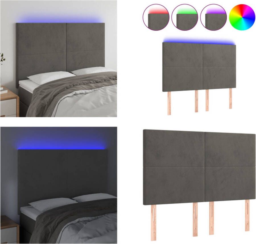 VidaXL Hoofdbord LED 144x5x118 128 cm fluweel donkergrijs Hoofdbord Hoofdborden Hoofdeinde Houten Hoofdbord - Foto 2