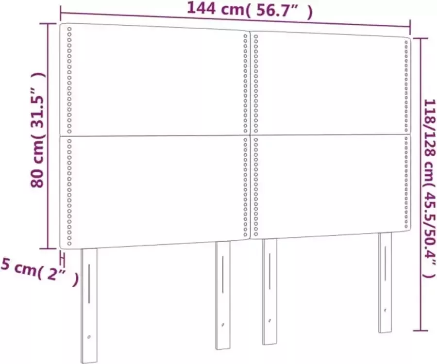 VIDAXL Hoofdbord LED 144x5x118 128 cm fluweel lichtgrijs - Foto 5