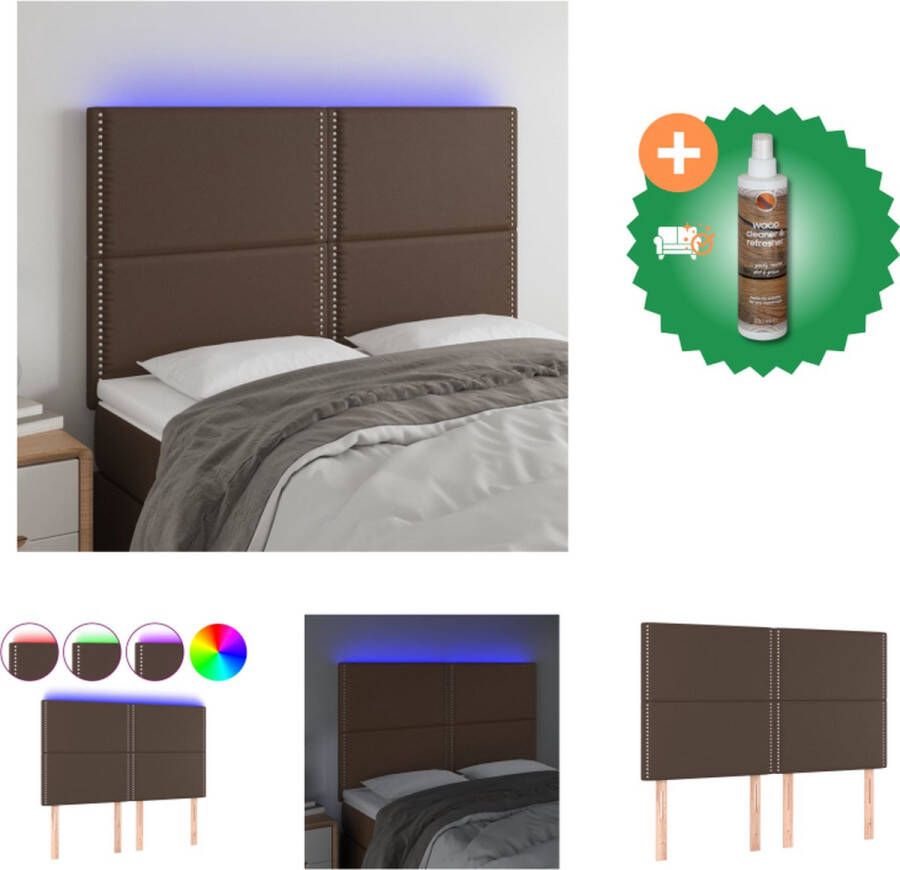 VidaXL Hoofdbord LED 144x5x118 128 cm kunstleer bruin Bedonderdeel Inclusief Houtreiniger en verfrisser