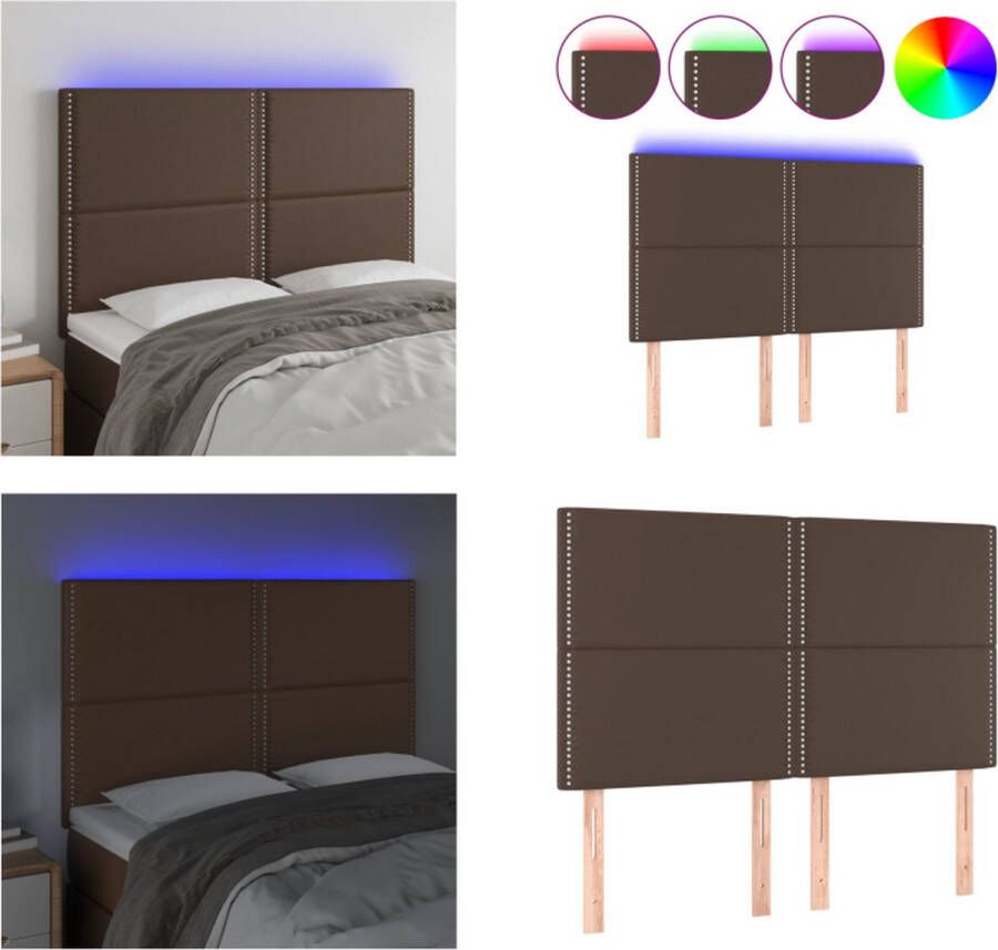 VidaXL Hoofdbord LED 144x5x118 128 cm kunstleer bruin Hoofdbord Hoofdborden Hoofdeinde Houten Hoofdbord
