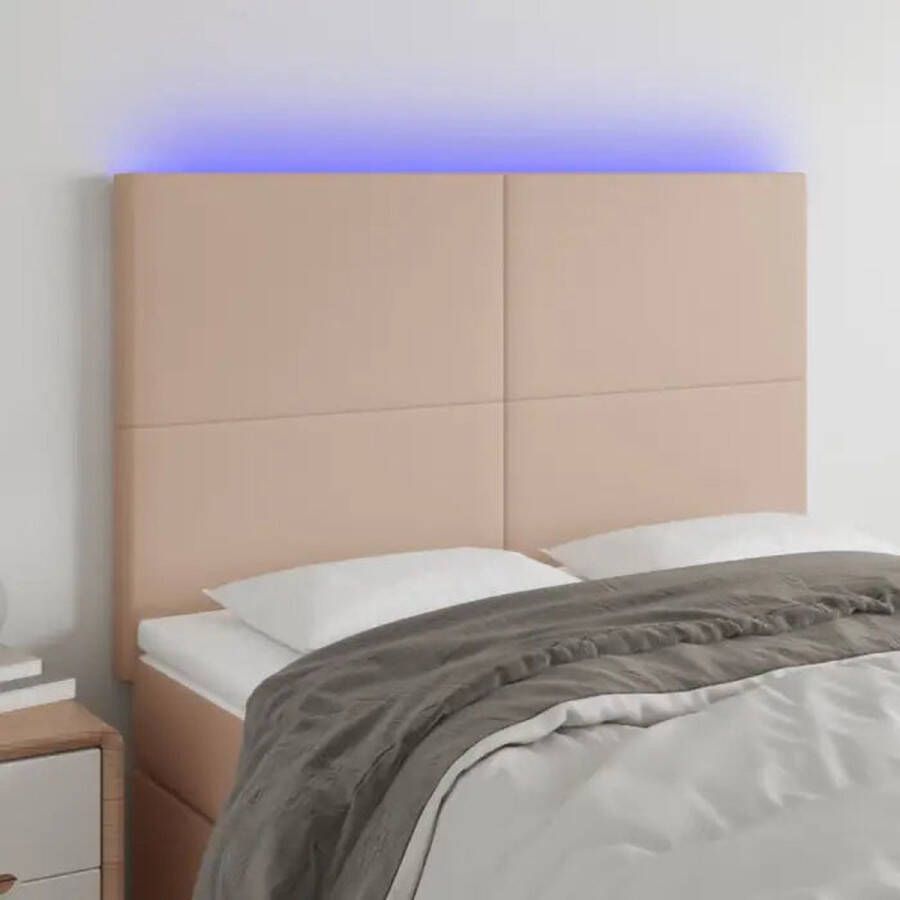 VidaXL Hoofdbord LED 144x5x118 cm Cappuccino Hoofddekens Led Headboard Kapstokken Bedside Table Bruine Meubels