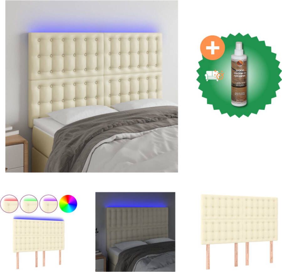 VidaXL Hoofdbord LED 144x5x118 128 cm kunstleer crèmekleurig Bedonderdeel Inclusief Houtreiniger en verfrisser
