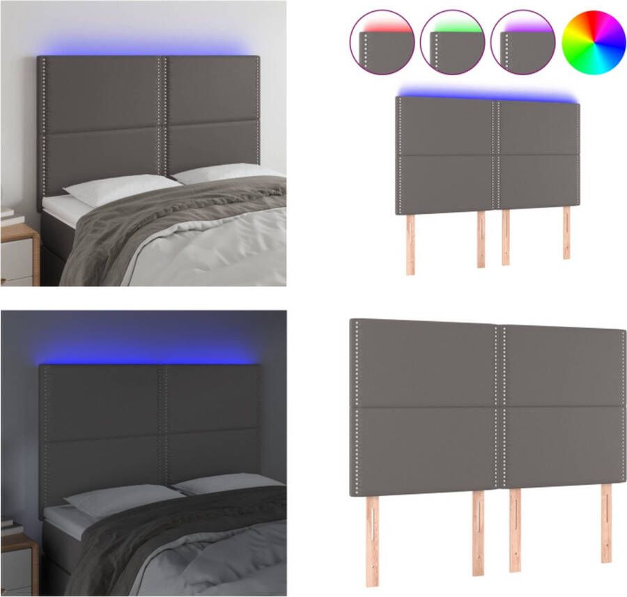VidaXL Hoofdbord LED 144x5x118 128 cm kunstleer grijs Hoofdbord Hoofdborden Hoofdeinde Houten Hoofdbord - Foto 2