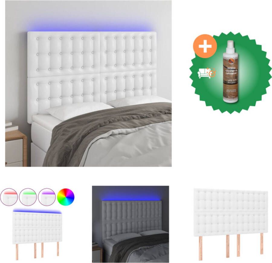 VidaXL Hoofdbord LED 144x5x118 128 cm kunstleer wit Bedonderdeel Inclusief Houtreiniger en verfrisser